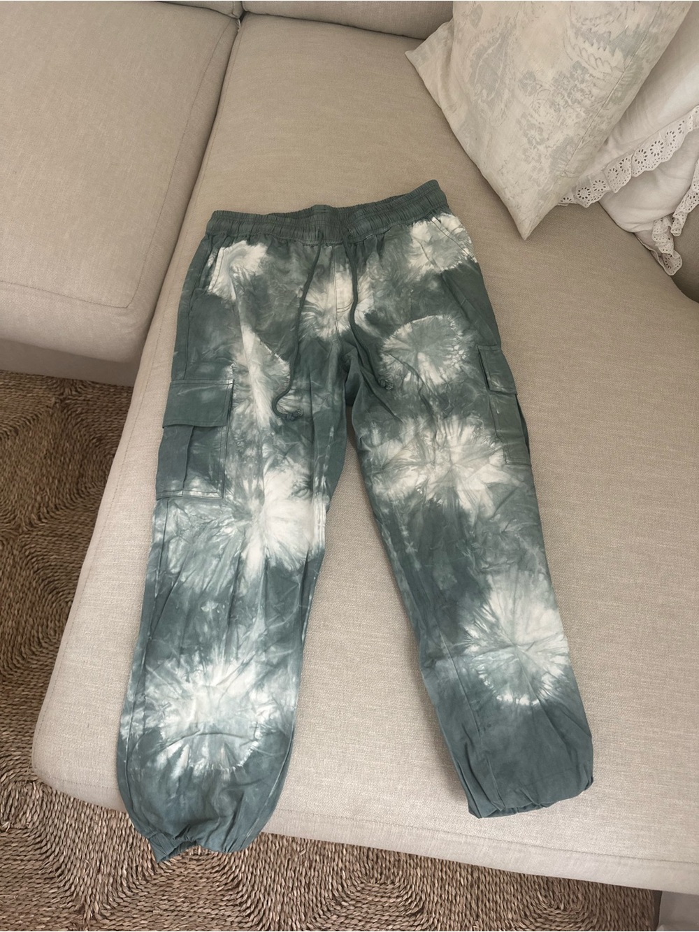 Promesa Green & White Tie-Dye Cargo Joggers